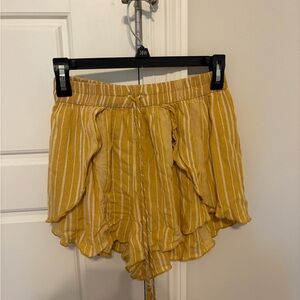 American Eagle Outfitters Mustard Striped Ruffle Shorts